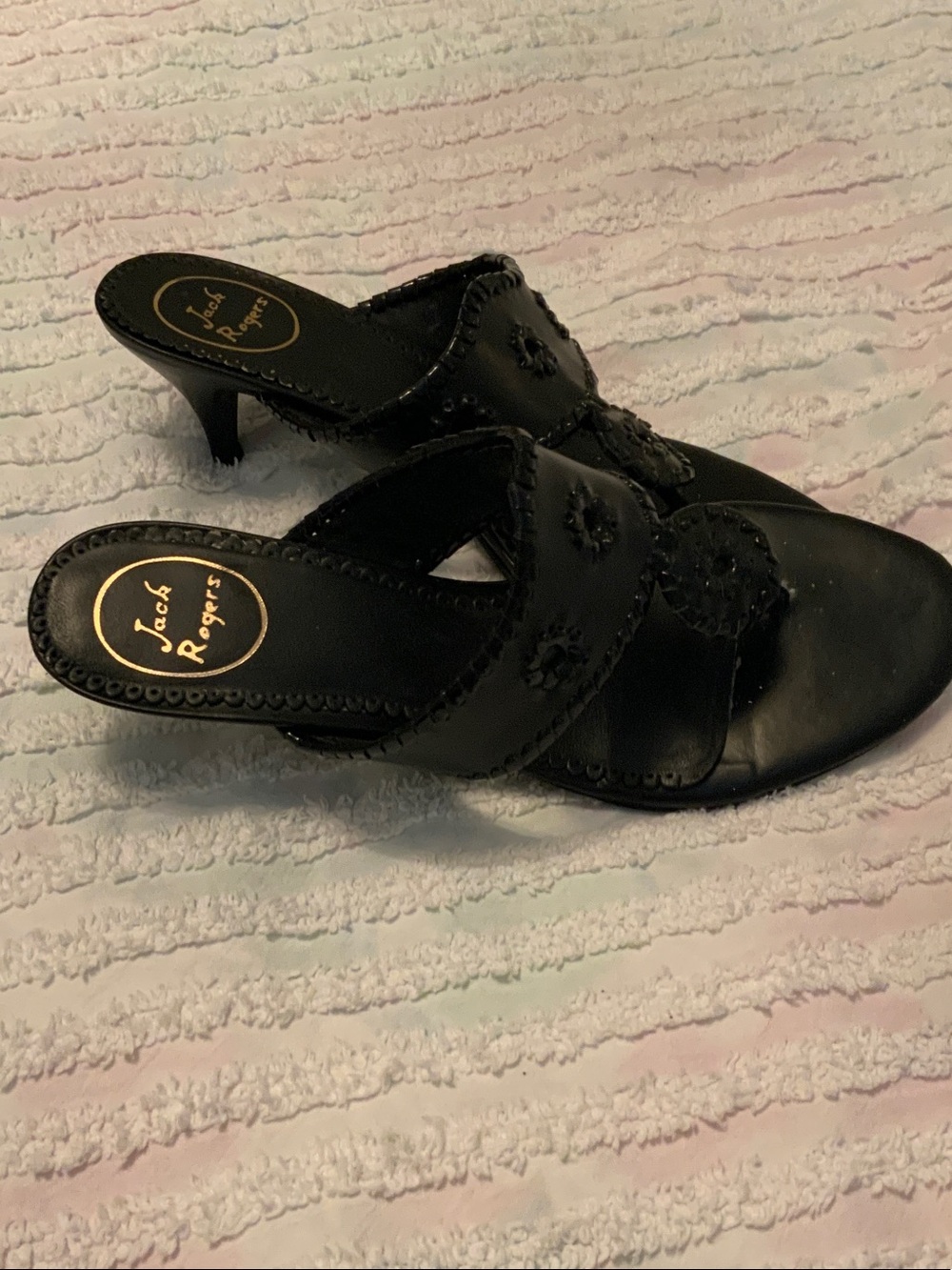 Jack Rogers Black Leather Braided Kitten Heel Mules